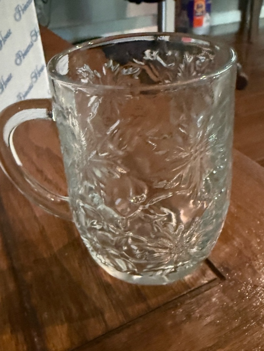 Princess House Embossed Floral Clear Glass Mug